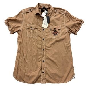 BUFFALO DAVID BITTON Short Sleeve Button Shirt Brown Large NWTS
